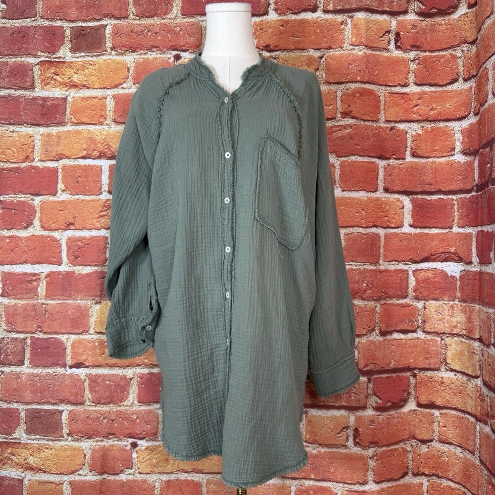 Aerie Pool To Party Cover Up Blouse Large Green Boho Oversized Beachy Soft Cozy